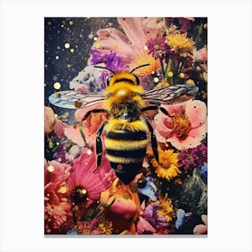 Floral Retro Bee Collage 2 Canvas Print