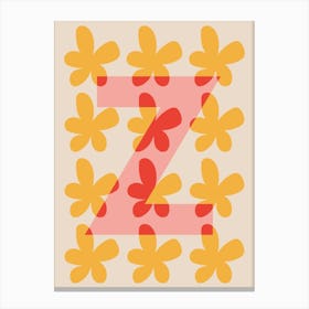 Alphabet Flower Letter Z Print - Pink, Yellow, Red Canvas Print