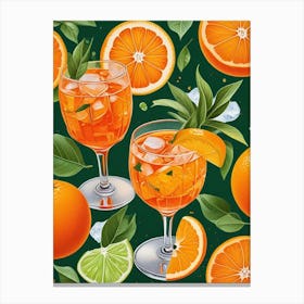 Aperol Spritz Pattern Cocktail Oranges Kitchen Art Art Print (1) Canvas Print