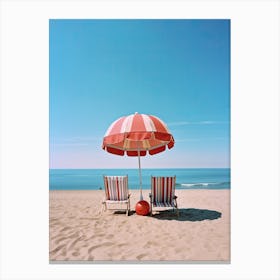 Red And Blue Beach Umbrella Summer Photography Canvas Print
