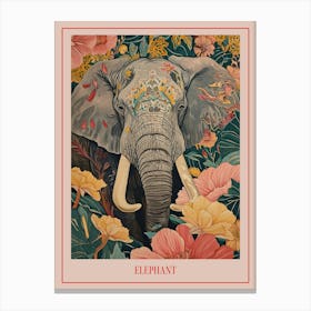 Floral Animal Painting Elephant 1 Poster Canvas Print