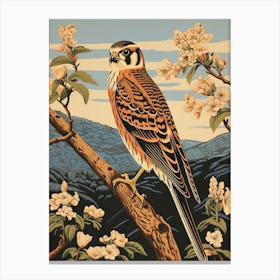Vintage Bird Linocut American Kestrel 2 Canvas Print