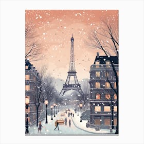 Winter Travel Night Illustration Paris France 1 Canvas Print