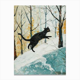 Black Cat In Snow Canvas Print