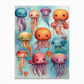 Collection Of Happy Jellyfish Square Art Print 1 Canvas Print