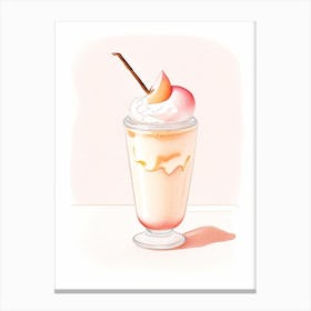 Peach Milkshake Dairy Food Pencil Illustration 5 Canvas Print