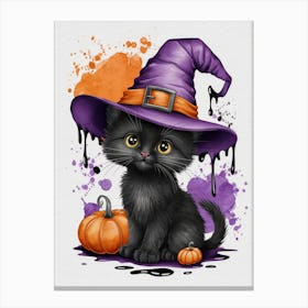 Black Kitten Witch Canvas Print