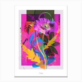 Poppy 1 Neon Flower Collage Poster Canvas Print