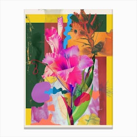 Gladiolus 3 Neon Flower Collage Canvas Print