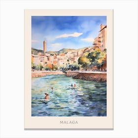 Swimming In Malaga Spain Watercolour Poster Canvas Print