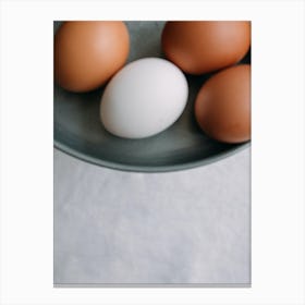 White And Brown Eggs In A Bowl Canvas Print