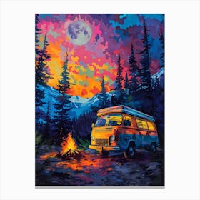 Mini Bus At Sunset, Vibrant, Pop Art Canvas Print