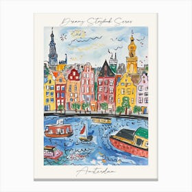 Poster Of Amsterdam, Dreamy Storybook Illustration 3 Canvas Print