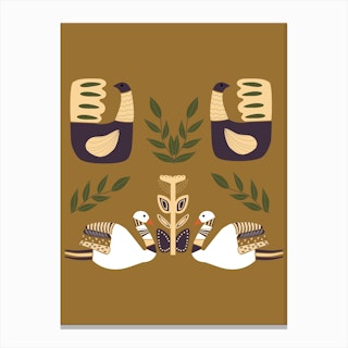 Folkie Elegamt Swans And Birds Canvas Print