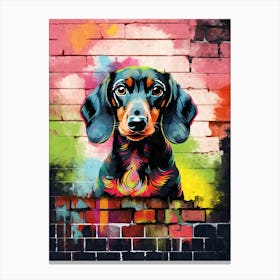 Aesthetic Dachshund Dog Puppy Brick Wall Graffiti Artwork Canvas Print