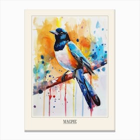 Magpie Colourful Watercolour 2 Poster Canvas Print