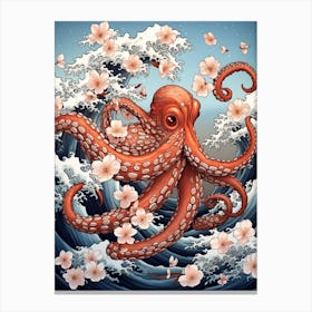 Day Octopus Japanese Style Illustration 5 Canvas Print