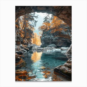 Waterfall In A Cave 1 Canvas Print