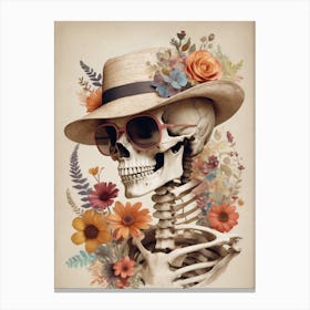 Vintage Floral Skeleton With Hat And Sunglasses (14) Canvas Print