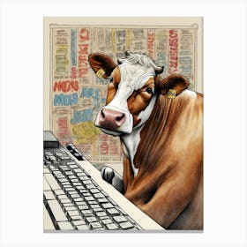 Cow At Computer Canvas Print