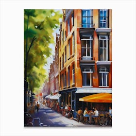 The city of Amsterdam, Netherlands, streets, cafes, passing by, the beauty of summer, oil colors.20 Canvas Print