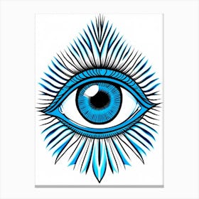 Psychedelic Eye, Symbol, Third Eye Blue & White 4 Canvas Print