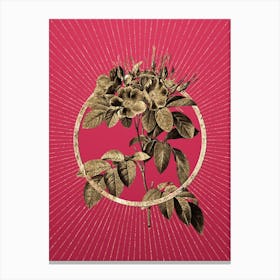 Gold Pasture Rose Glitter Ring Botanical Art on Viva Magenta n.0343 Canvas Print