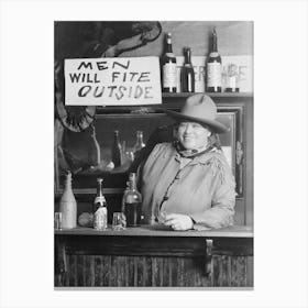 Cowgirl Bartender, Western Aesthetic, Bar Cart Decor, Vintage Black and White Old Photo Canvas Print