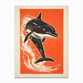 Dolphin, Woodblock Animal  Drawing 3 Canvas Print