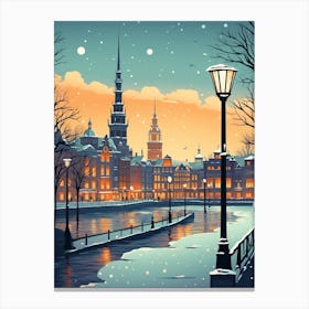 Winter Travel Night Illustration Hamburg Germany 1 Canvas Print