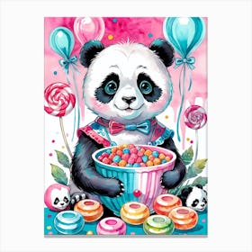 Cute Skeleton Panda Halloween Painting (6) Canvas Print