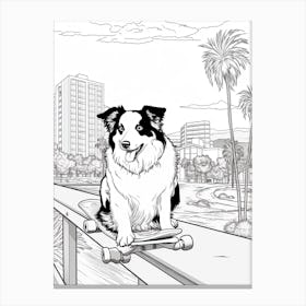 Border Collie Dog Skateboarding Line Art 1 Canvas Print