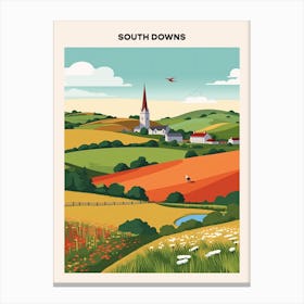 South Downs Midcentury Travel Poster Canvas Print