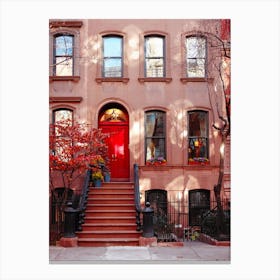 Red Door In Autumn, New York Canvas Print