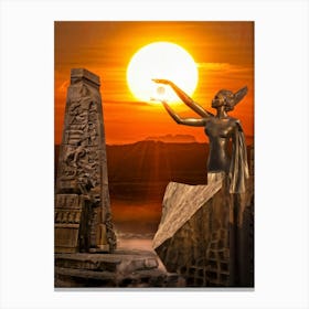 A Digital Painting Capturing The Merging Of Different Eras A Monumental Statue Of A Woman Holding T 2 1 Canvas Print