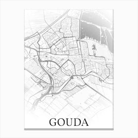 Gouda, South Holland, Netherlands, City Map, Black And White Fade Design Stampe su tela