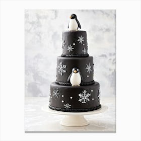 Silhouette Of An Endearing Penguin Figure Crafted From Rich Midnight Chocolate Cake Its Playful D Canvas Print