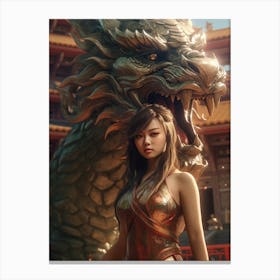 Chinese Girl With Dragon 11 Canvas Print