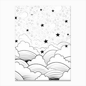 Line Art Inspired By Starry Night 4 Canvas Print