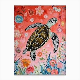 Floral Animal Painting Sea Turtle 1 Canvas Print