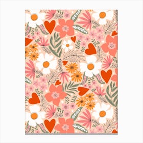 Pink Floral Love Pattern Canvas Print