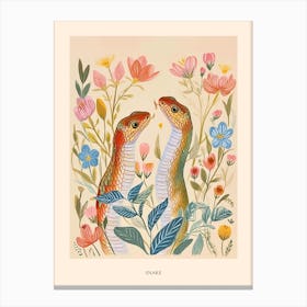Folksy Floral Animal Drawing Snake Poster Canvas Print