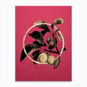 Gold Ripe Plums on a Branch Glitter Ring Botanical Art on Viva Magenta Canvas Print