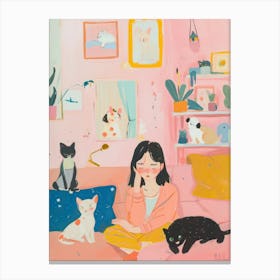 Girl Cat Lover Lo Fi Kawaii Illustration 2 Canvas Print