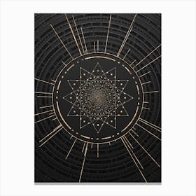 Geometric Glyph Symbol in Gold with Radial Array Lines on Dark Gray n.0187 Canvas Print
