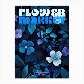 Armagh city print flower market poster in dark blues, retro aesthetic floral illustration with 70s style typography, vintage travel prints perfect for eclectic living rooms, bedrooms, kitchens, entryways Canvas Print