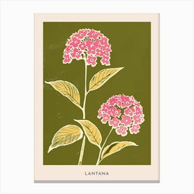 Pink & Green Lantana Flower Poster Canvas Print
