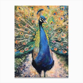 Peacock On The Path Scribble Portrait 1 Canvas Print