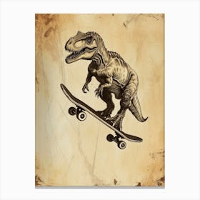 Vintage Tyrannosaurus Dinosaur On A Skateboard 2 Canvas Print
