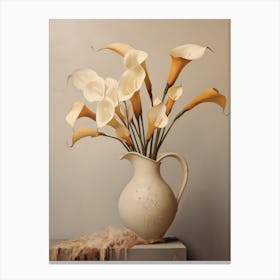 Calla Lily, Autumn Fall Flowers Sitting In A White Vase, Farmhouse Style 4 Canvas Print